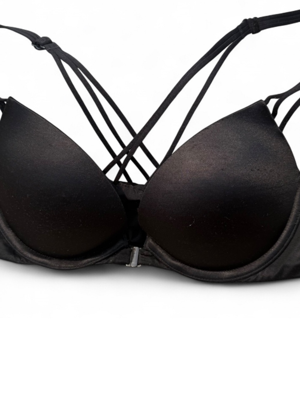 Victoria's Secret Front Clasp Black Strappy Push-Up Bra